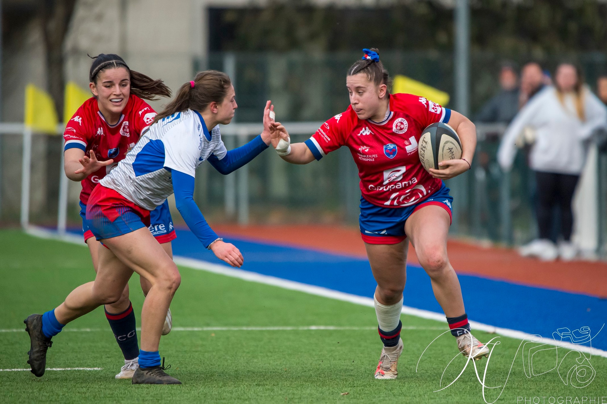 Juliette BLOUIN - Enoé NERI -  FC Grenoble Rugby - Blagnac - Rugby - 2024 Élite 1 Féminine - FC Grenoble Amazones (18)  vs (13) Blagnac (#E1G24FCGBLA02) Photo by: Karine Valentin | Siuxy Sports 2024-02-18