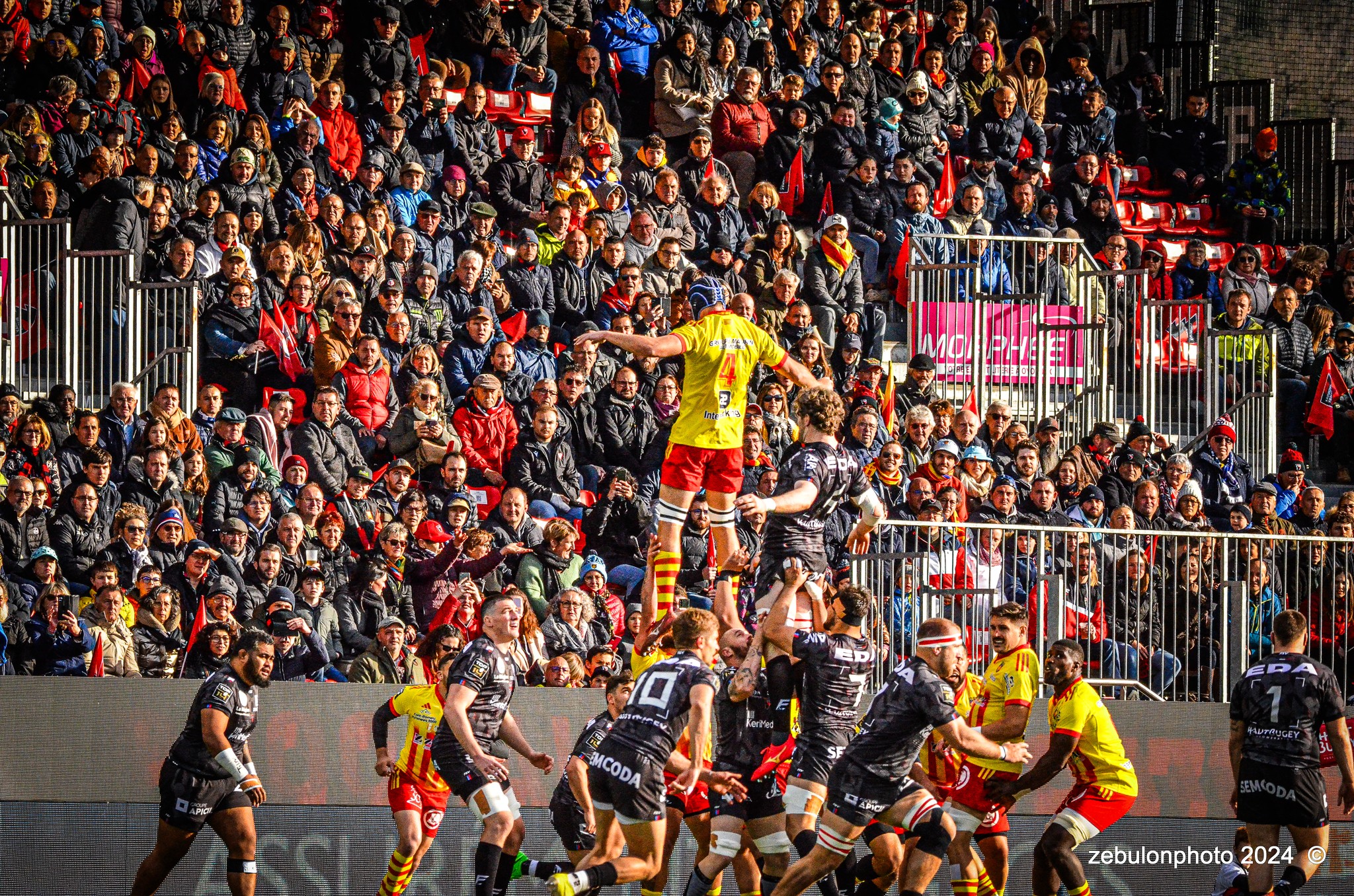  US Oyonnax Rugby - US Arlequins Perpignanais - Rugby - FFR - 2024 Top14 - Oyonnax (14) vs (15) USAP (#FFR24T14OYPP03) Photo by: Photo Zebulon | Siuxy Sports 2024-03-23