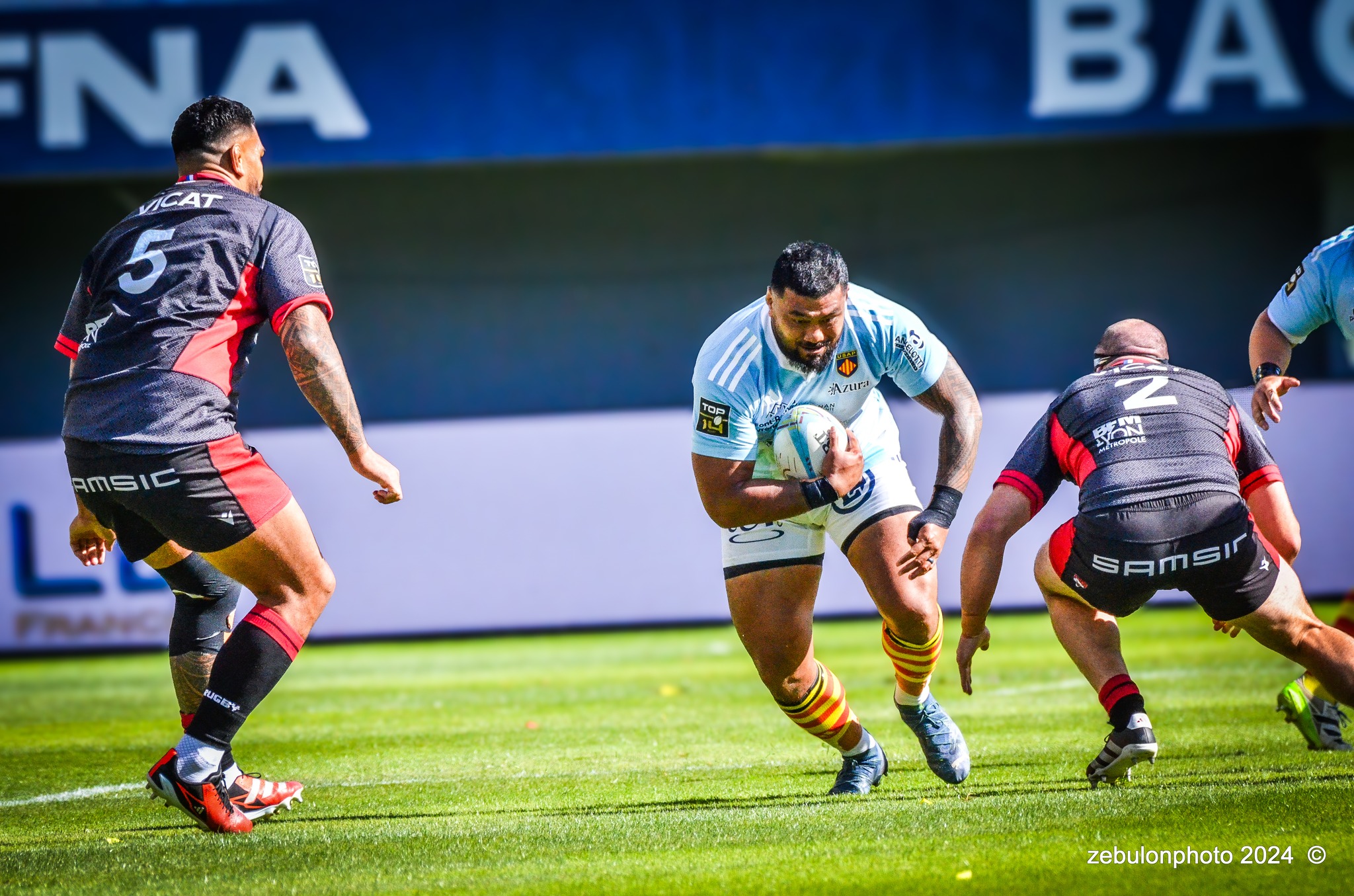  US Arlequins Perpignanais - Lyon Olympique Universitaire - Rugby - FFR 2024 - TOP14 - USAP (51) VS (20) LOU (#FFR24T14USALOU04) Photo by: Photo Zebulon | Siuxy Sports 2024-04-20