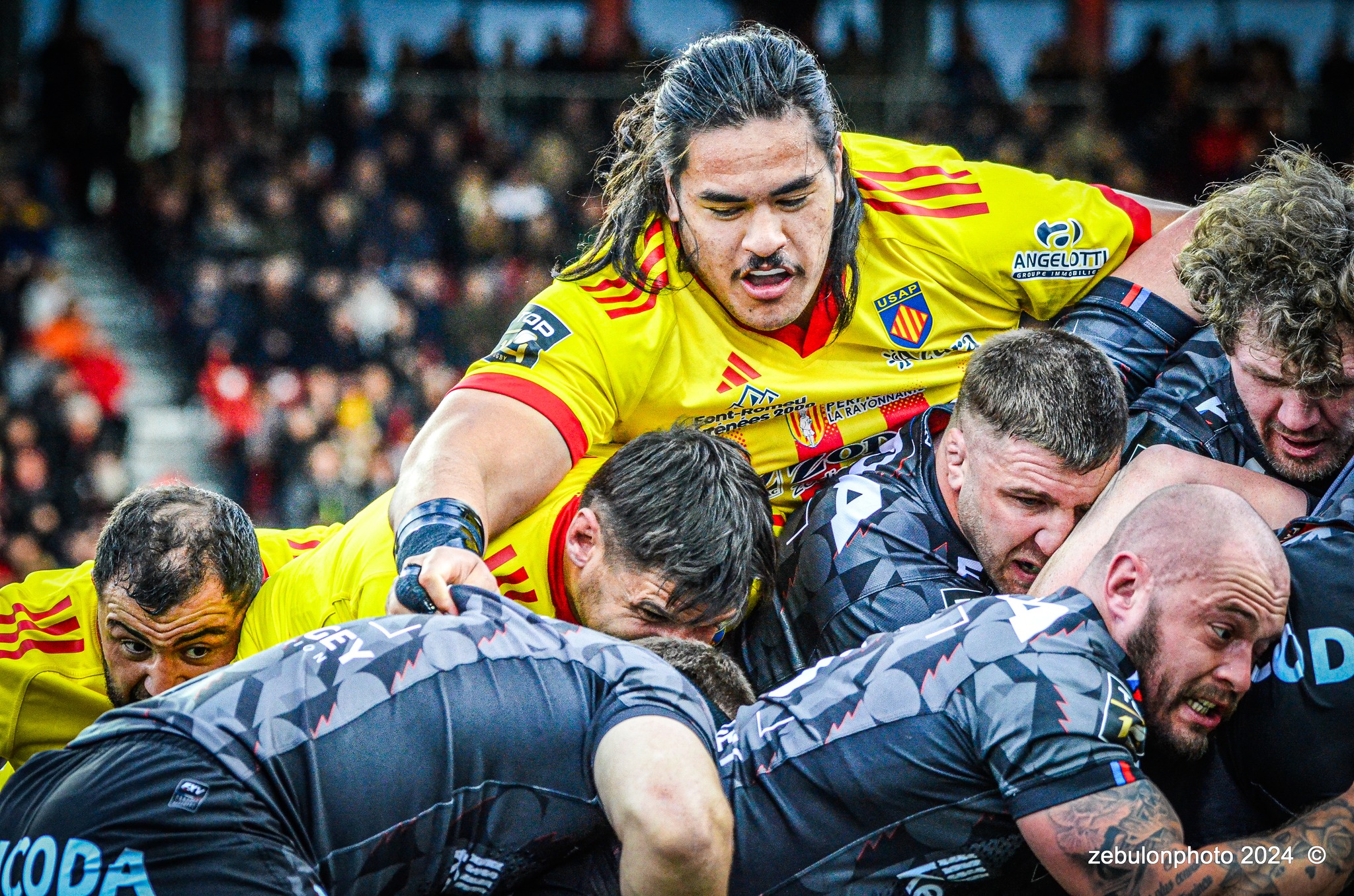  US Oyonnax Rugby - US Arlequins Perpignanais - Rugby - FFR - 2024 Top14 - Oyonnax (14) vs (15) USAP (#FFR24T14OYPP03) Photo by: Photo Zebulon | Siuxy Sports 2024-03-23