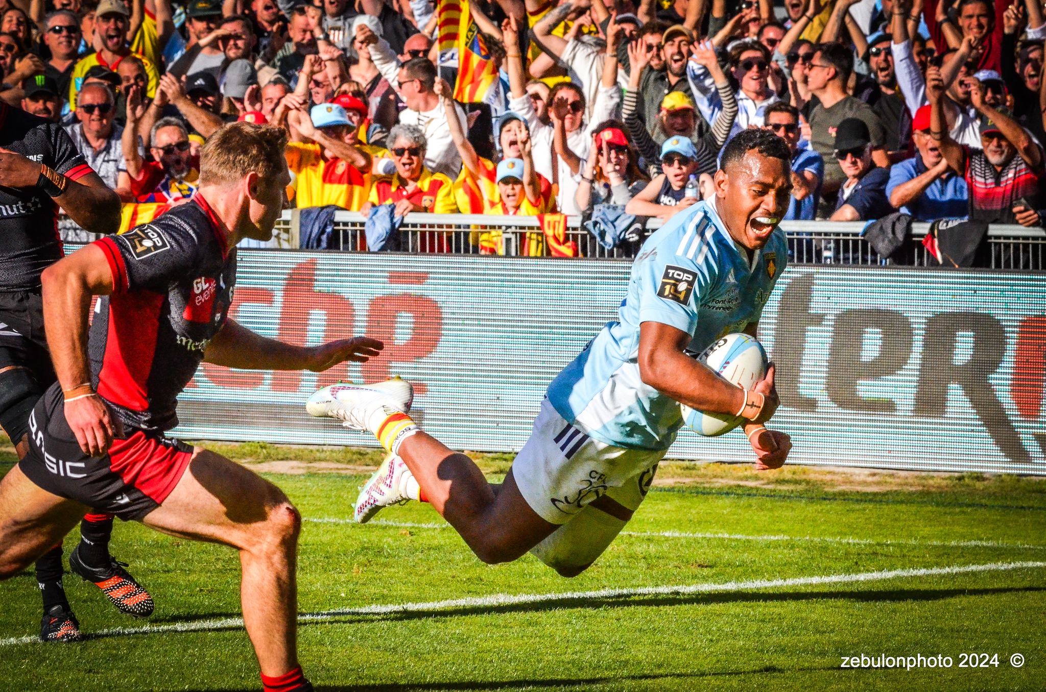  US Arlequins Perpignanais - Lyon Olympique Universitaire - Rugby - FFR 2024 - TOP14 - USAP (51) VS (20) LOU (#FFR24T14USALOU04) Photo by: Photo Zebulon | Siuxy Sports 2024-04-20