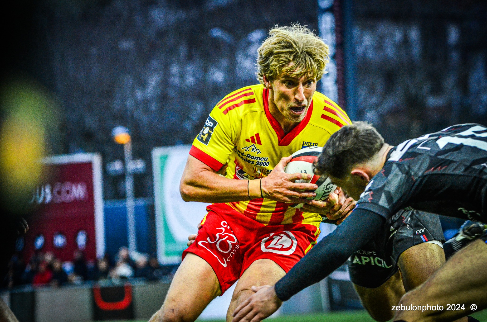  US Oyonnax Rugby - US Arlequins Perpignanais - Rugby - FFR - 2024 Top14 - Oyonnax (14) vs (15) USAP (#FFR24T14OYPP03) Photo by: Photo Zebulon | Siuxy Sports 2024-03-23