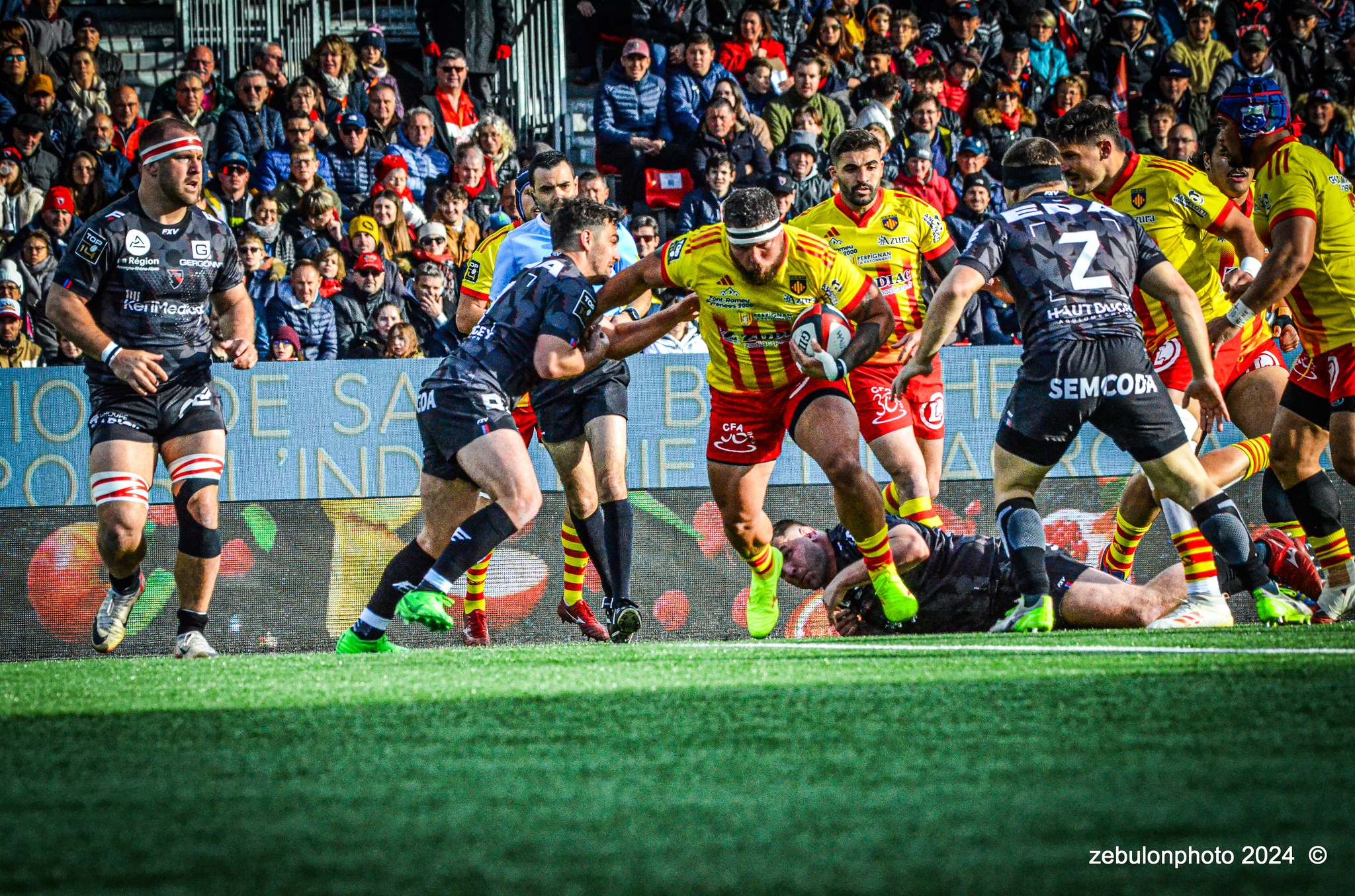  US Oyonnax Rugby - US Arlequins Perpignanais - Rugby - FFR - 2024 Top14 - Oyonnax (14) vs (15) USAP (#FFR24T14OYPP03) Photo by: Photo Zebulon | Siuxy Sports 2024-03-23