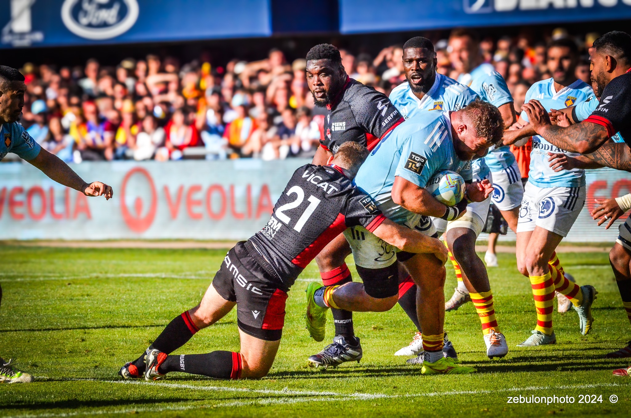  US Arlequins Perpignanais - Lyon Olympique Universitaire - Rugby - FFR 2024 - TOP14 - USAP (51) VS (20) LOU (#FFR24T14USALOU04) Photo by: Photo Zebulon | Siuxy Sports 2024-04-20