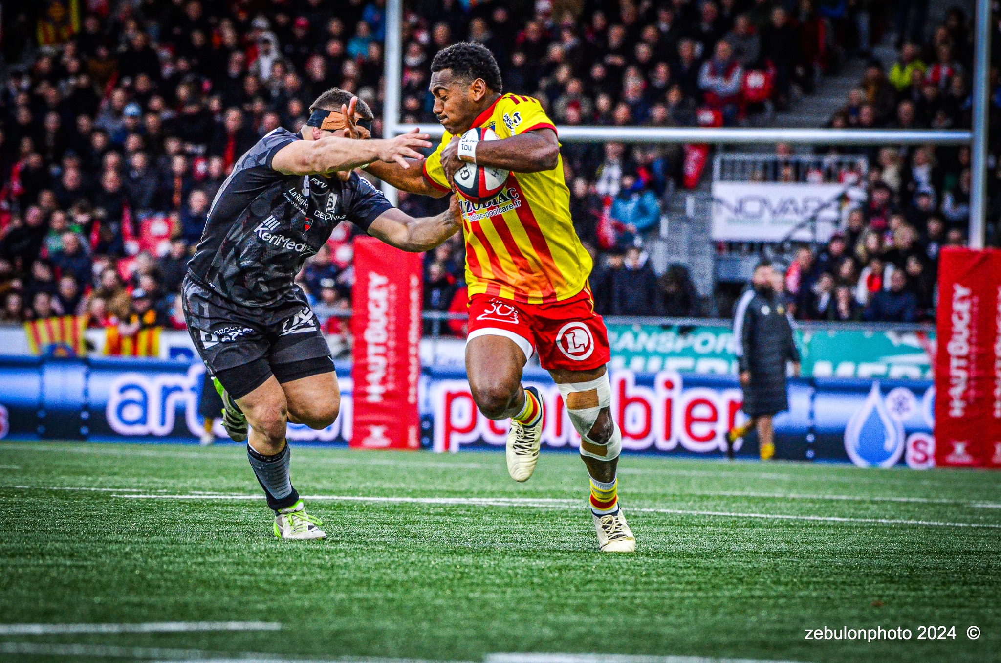  US Oyonnax Rugby - US Arlequins Perpignanais - Rugby - FFR - 2024 Top14 - Oyonnax (14) vs (15) USAP (#FFR24T14OYPP03) Photo by: Photo Zebulon | Siuxy Sports 2024-03-23