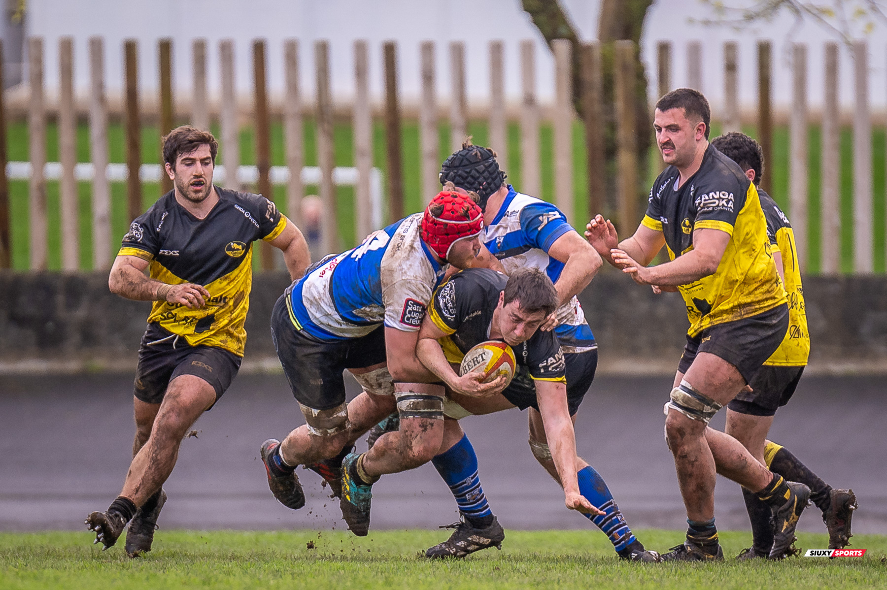 Mattew Edward BROADBENT - Xabier IRADI PORSET - Gonzalo PEREZ AGRASAR -  Getxo Artea Rugby Taldea - Club de Rugby Sant Cugat - Rugby - Élite Div Honor B masculina - Getxo (17) vs (5) Sant Cugat (#E24DBMGETSC03) Photo by: Fredy Monfoto | Siuxy Sports 2024-03-03