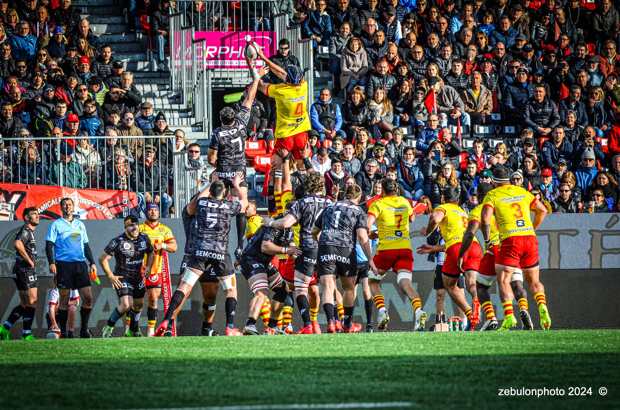  US Oyonnax Rugby - US Arlequins Perpignanais - Rugby - FFR - 2024 Top14 - Oyonnax (14) vs (15) USAP (#FFR24T14OYPP03) Photo by: Photo Zebulon | Siuxy Sports 2024-03-23