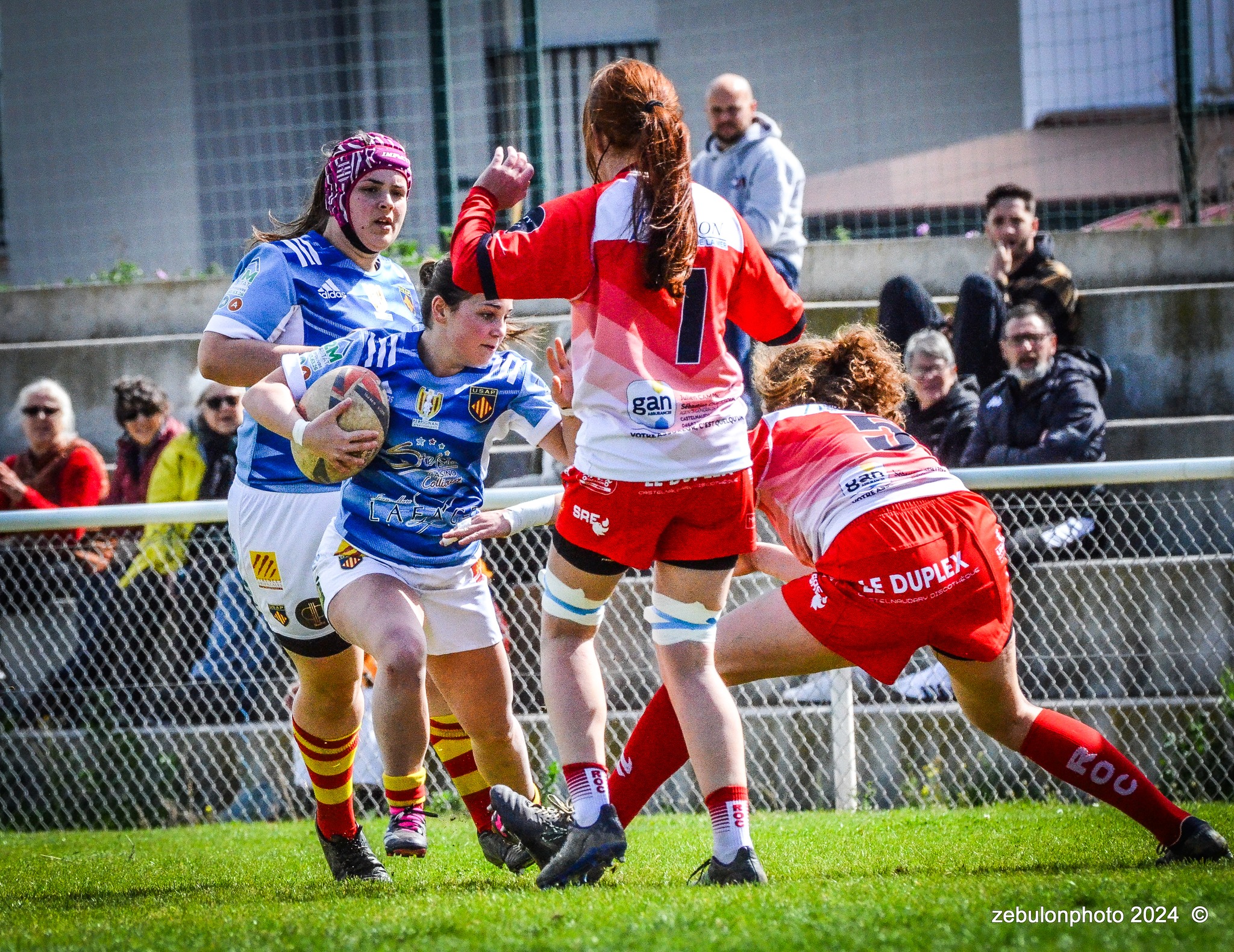  US Arlequins Perpignanais - RO Castelnaudary - Rugby - FFR 2024 - Fed 2 Fém - USAP XV (55) vs (7) RO Castelnaudary     (#FFR24F2FPERCAS03) Photo by: Photo Zebulon | Siuxy Sports 2024-03-30
