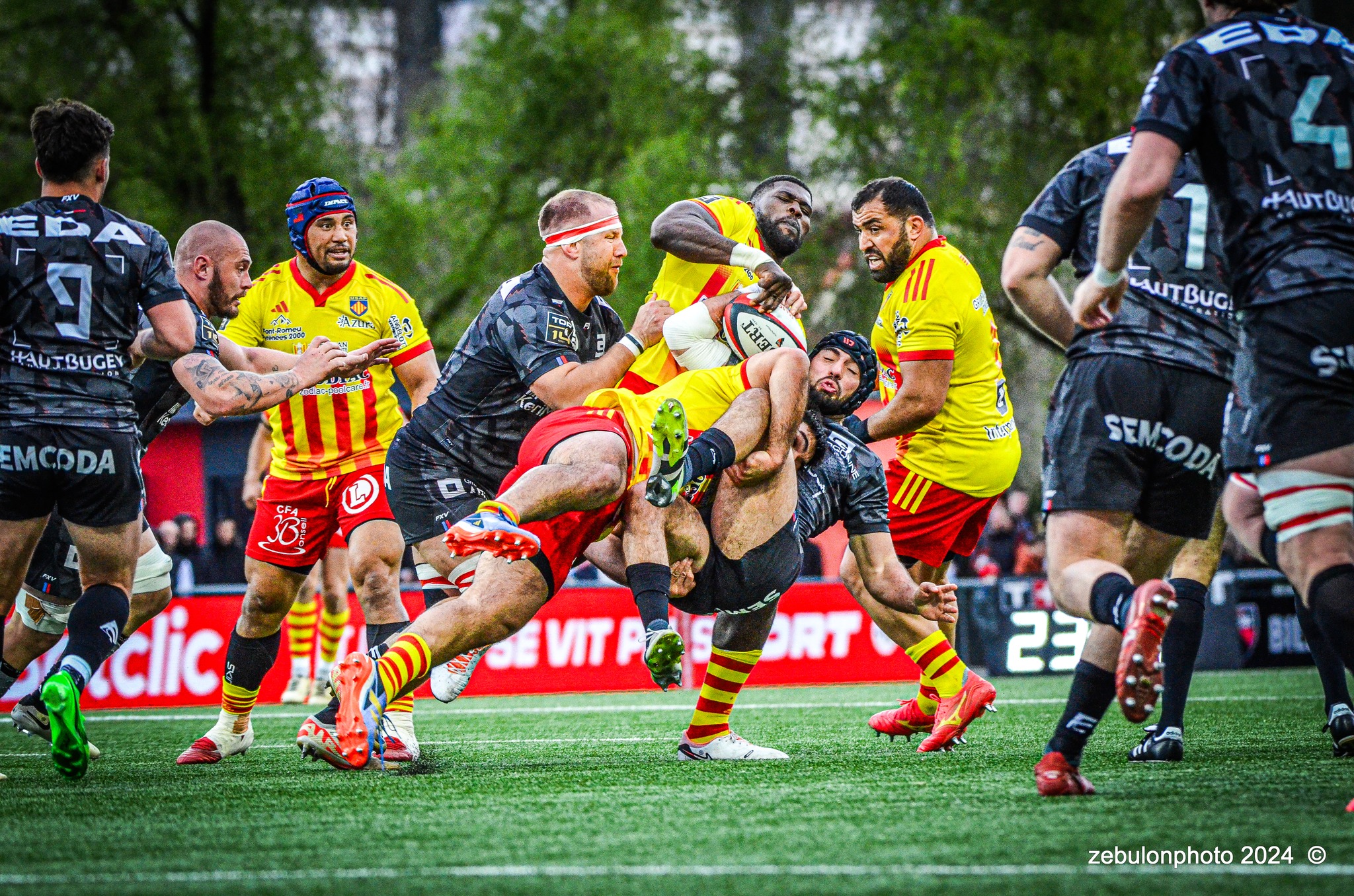  US Oyonnax Rugby - US Arlequins Perpignanais - Rugby - FFR - 2024 Top14 - Oyonnax (14) vs (15) USAP (#FFR24T14OYPP03) Photo by: Photo Zebulon | Siuxy Sports 2024-03-23