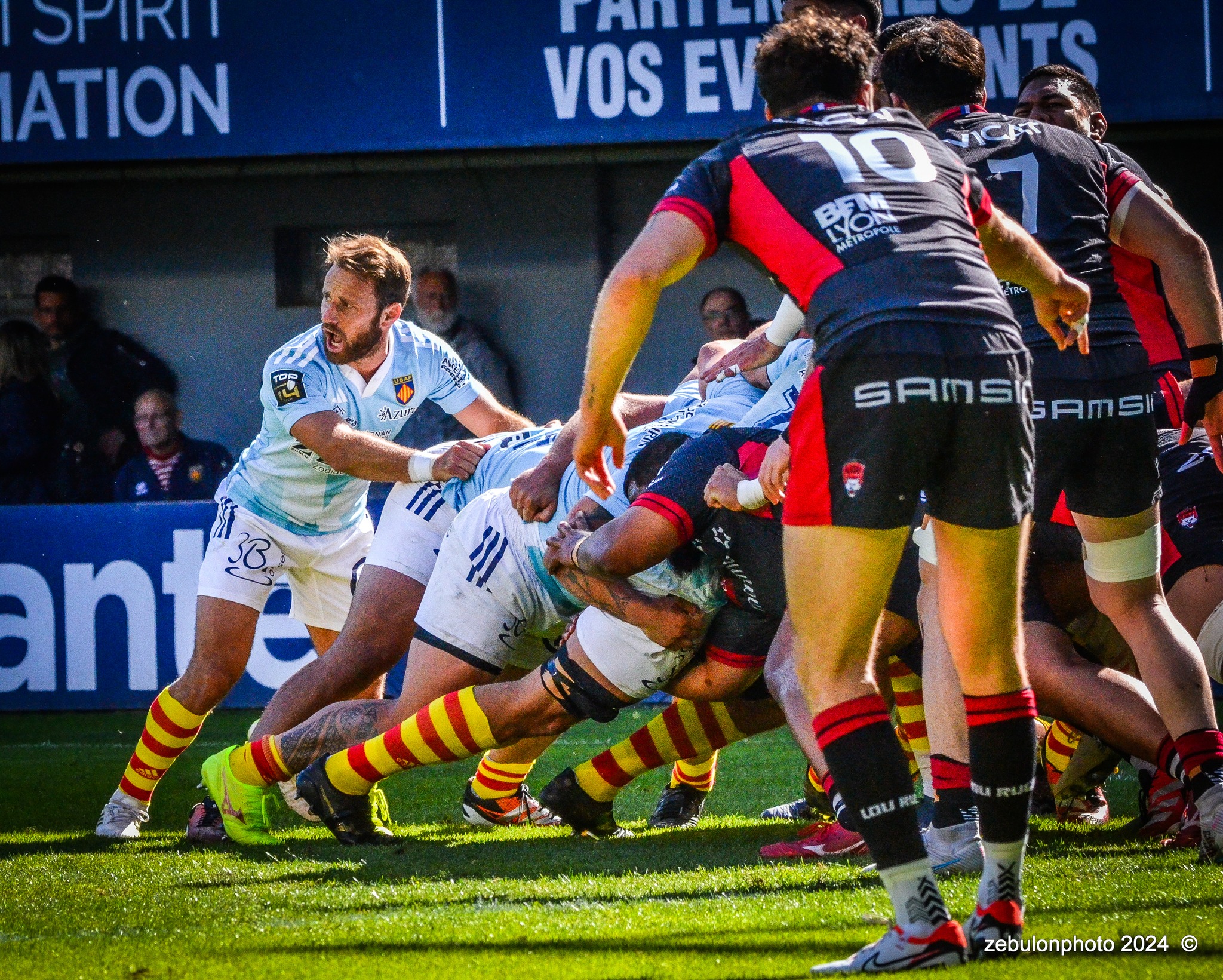  US Arlequins Perpignanais - Lyon Olympique Universitaire - Rugby - FFR 2024 - TOP14 - USAP (51) VS (20) LOU (#FFR24T14USALOU04) Photo by: Photo Zebulon | Siuxy Sports 2024-04-20