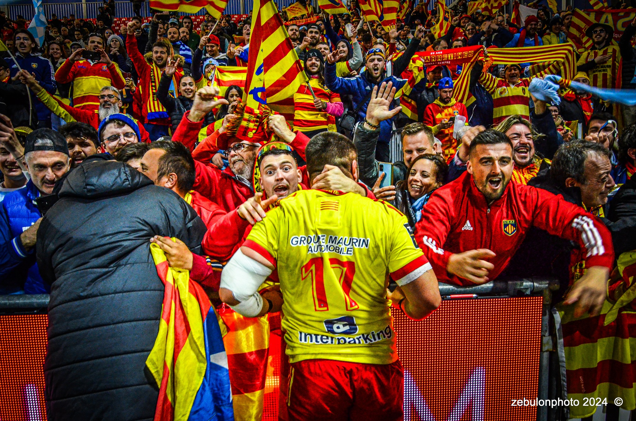  US Oyonnax Rugby - US Arlequins Perpignanais - Rugby - FFR - 2024 Top14 - Oyonnax (14) vs (15) USAP (#FFR24T14OYPP03) Photo by: Photo Zebulon | Siuxy Sports 2024-03-23