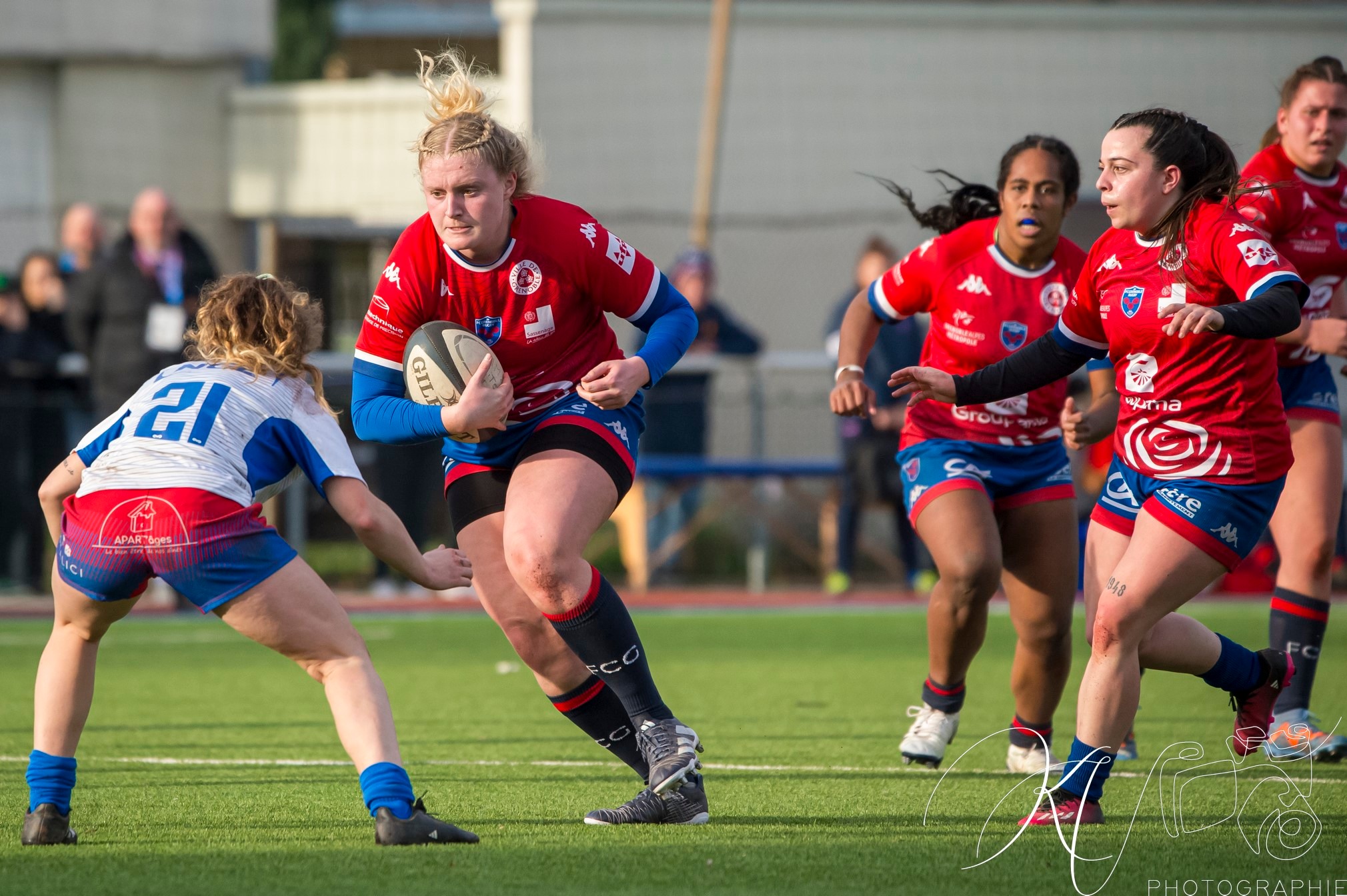 Lou MINGOLO - Emma POULAT -  FC Grenoble Rugby - Blagnac - Rugby - 2024 Élite 1 Féminine - FC Grenoble Amazones (18)  vs (13) Blagnac (#E1G24FCGBLA02) Photo by: Karine Valentin | Siuxy Sports 2024-02-18
