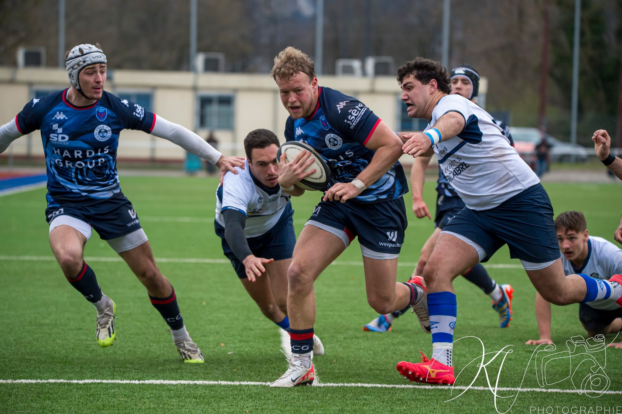 Samuel BIELLE BIARREY - Loris PRIN - Pierre SEGUI -  FC Grenoble Rugby - Castres Olympique - Rugby - 2024 Espoirs - FC Grenoble (53) vs (32) Castres Olympique (#ESP24FCGCAS02) Photo by: Karine Valentin | Siuxy Sports 2024-02-17