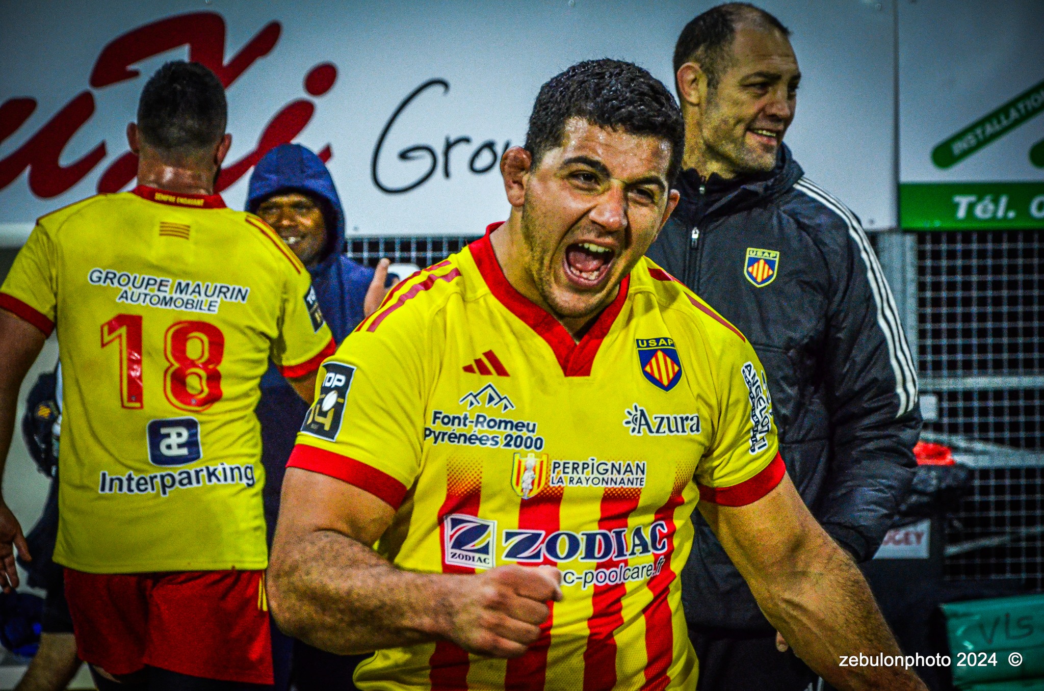  US Oyonnax Rugby - US Arlequins Perpignanais - Rugby - FFR - 2024 Top14 - Oyonnax (14) vs (15) USAP (#FFR24T14OYPP03) Photo by: Photo Zebulon | Siuxy Sports 2024-03-23