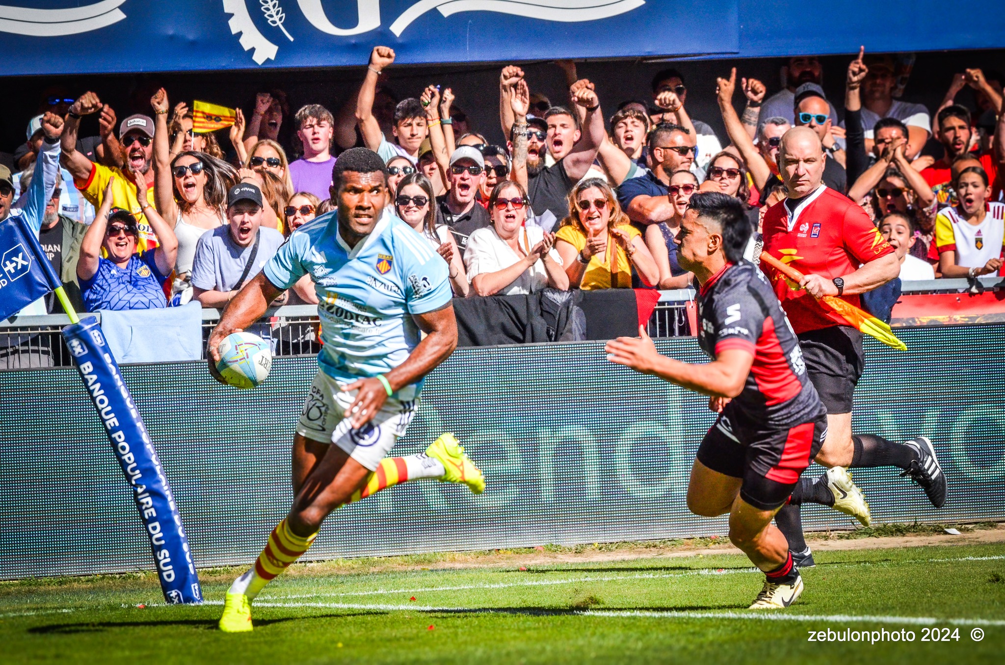  US Arlequins Perpignanais - Lyon Olympique Universitaire - Rugby - FFR 2024 - TOP14 - USAP (51) VS (20) LOU (#FFR24T14USALOU04) Photo by: Photo Zebulon | Siuxy Sports 2024-04-20