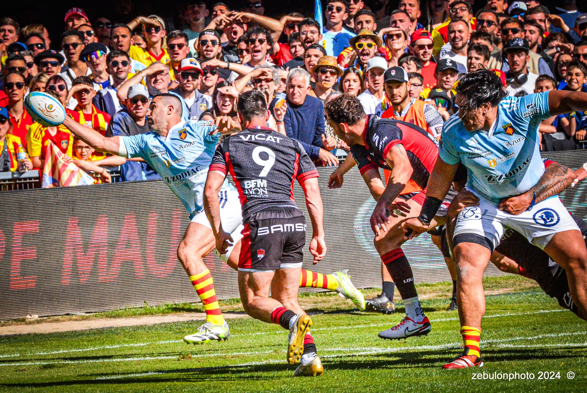  US Arlequins Perpignanais - Lyon Olympique Universitaire - Rugby - FFR 2024 - TOP14 - USAP (51) VS (20) LOU (#FFR24T14USALOU04) Photo by: Photo Zebulon | Siuxy Sports 2024-04-20
