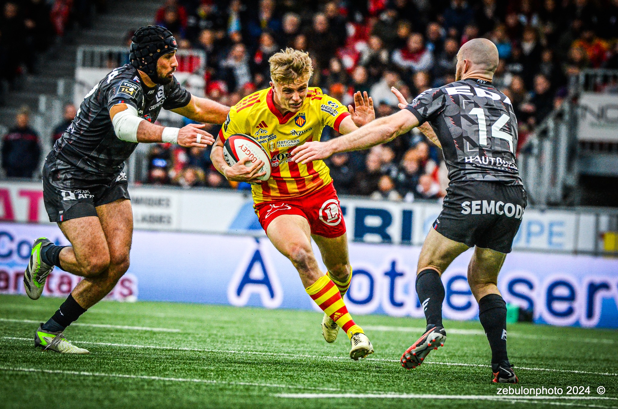  US Oyonnax Rugby - US Arlequins Perpignanais - Rugby - FFR - 2024 Top14 - Oyonnax (14) vs (15) USAP (#FFR24T14OYPP03) Photo by: Photo Zebulon | Siuxy Sports 2024-03-23