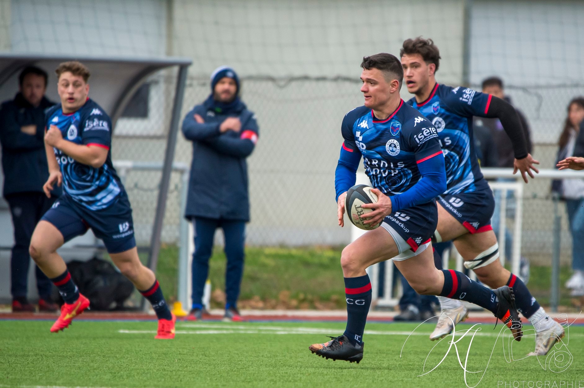 Kélian BOISSIER - Enzo CAMILLERI - Quentin DUBOIS -  FC Grenoble Rugby - Castres Olympique - Rugby - 2024 Espoirs - FC Grenoble (53) vs (32) Castres Olympique (#ESP24FCGCAS02) Photo by: Karine Valentin | Siuxy Sports 2024-02-17
