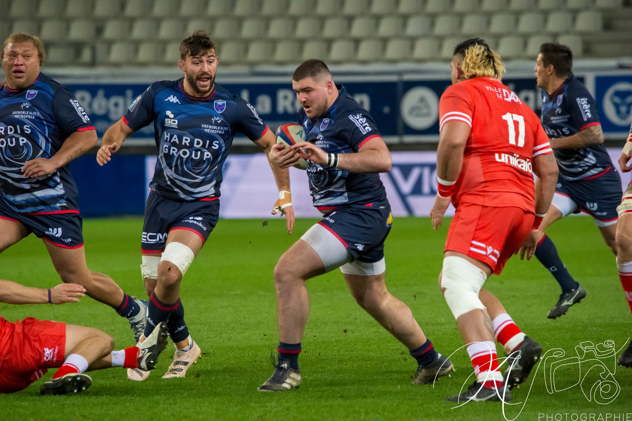 Siua HALANUKONUKA - Thibaut MARTEL -  FC Grenoble Rugby - US Dax - Rugby - Pro D2 - FC Grenoble (24) vs (27) US Dax (#PD224FCGDAX01) Photo by: Karine Valentin | Siuxy Sports 2024-01-19