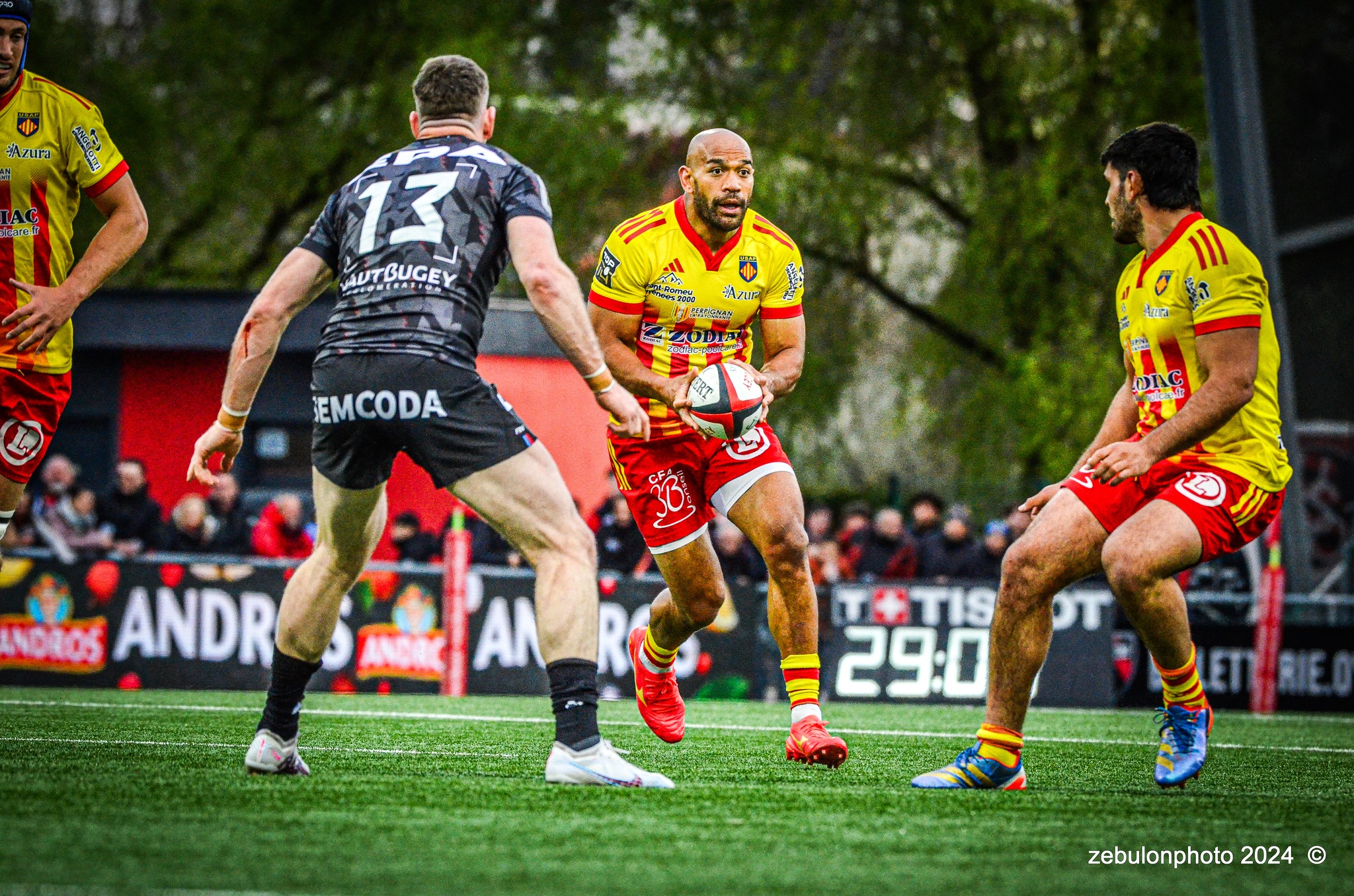  US Oyonnax Rugby - US Arlequins Perpignanais - Rugby - FFR - 2024 Top14 - Oyonnax (14) vs (15) USAP (#FFR24T14OYPP03) Photo by: Photo Zebulon | Siuxy Sports 2024-03-23