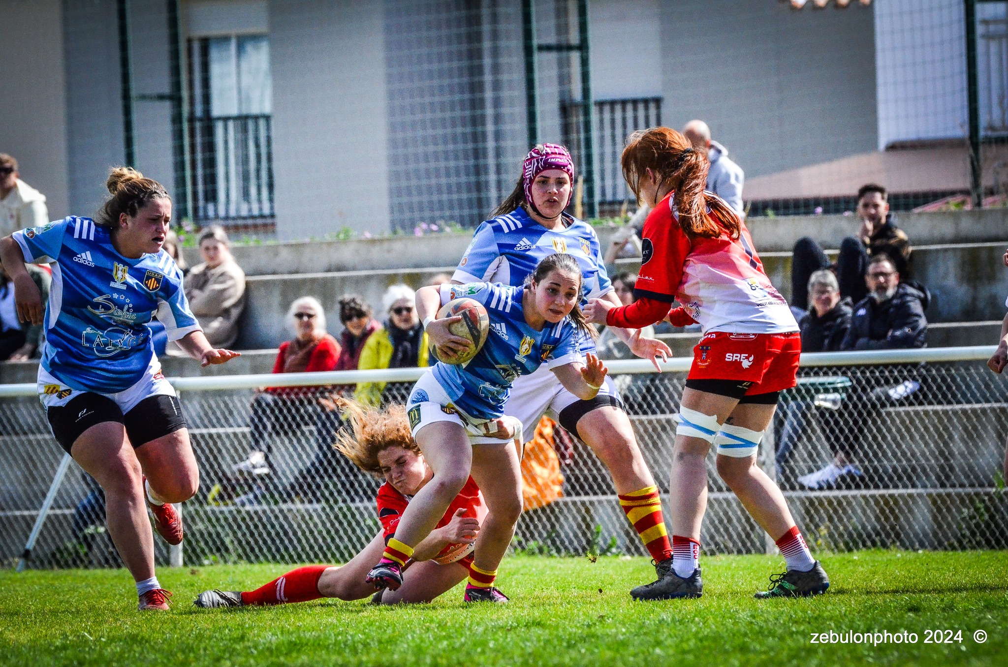  US Arlequins Perpignanais - RO Castelnaudary - Rugby - FFR 2024 - Fed 2 Fém - USAP XV (55) vs (7) RO Castelnaudary     (#FFR24F2FPERCAS03) Photo by: Photo Zebulon | Siuxy Sports 2024-03-30