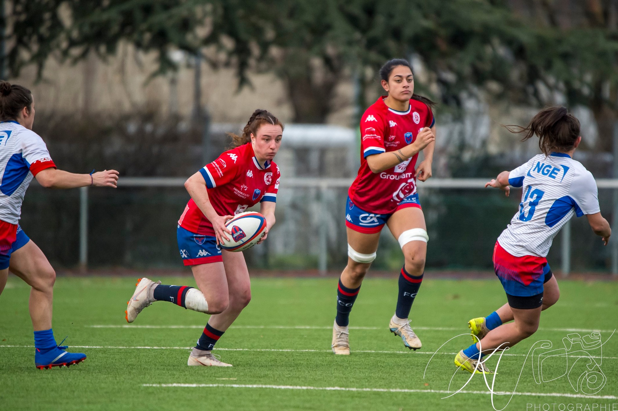 Taïna MAKA - Florine THIRON -  FC Grenoble Rugby - Blagnac - Rugby - 2024 Élite 1 Féminine - FC Grenoble Amazones (18)  vs (13) Blagnac (#E1G24FCGBLA02) Photo by: Karine Valentin | Siuxy Sports 2024-02-18