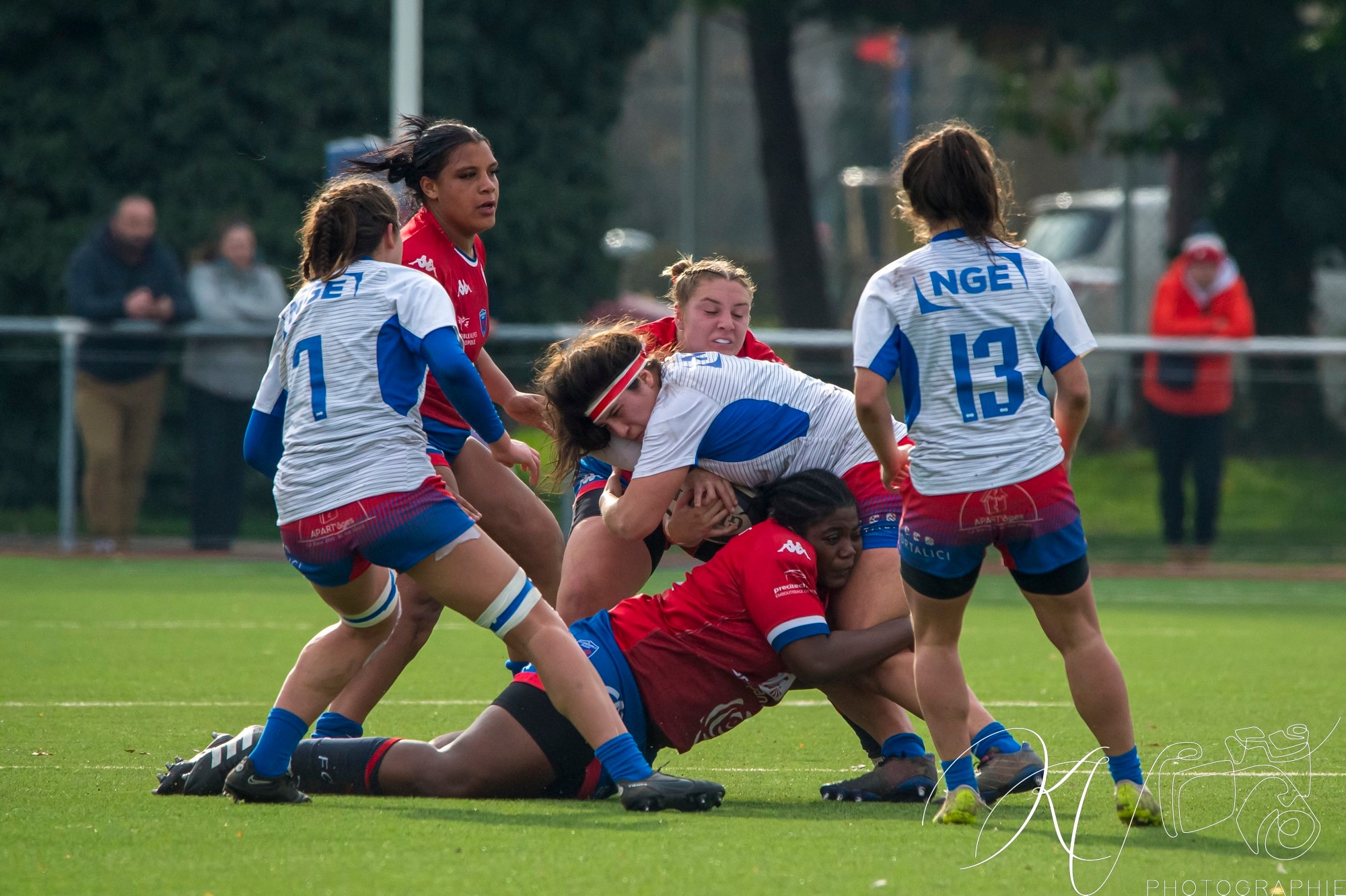 Iliana ACOLASTE - Ambre MWAYEMBE - Marion NOVELLO -  FC Grenoble Rugby - Blagnac - Rugby - 2024 Élite 1 Féminine - FC Grenoble Amazones (18)  vs (13) Blagnac (#E1G24FCGBLA02) Photo by: Karine Valentin | Siuxy Sports 2024-02-18