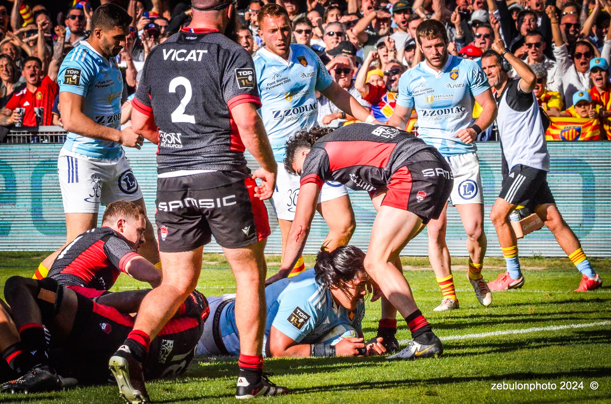  US Arlequins Perpignanais - Lyon Olympique Universitaire - Rugby - FFR 2024 - TOP14 - USAP (51) VS (20) LOU (#FFR24T14USALOU04) Photo by: Photo Zebulon | Siuxy Sports 2024-04-20