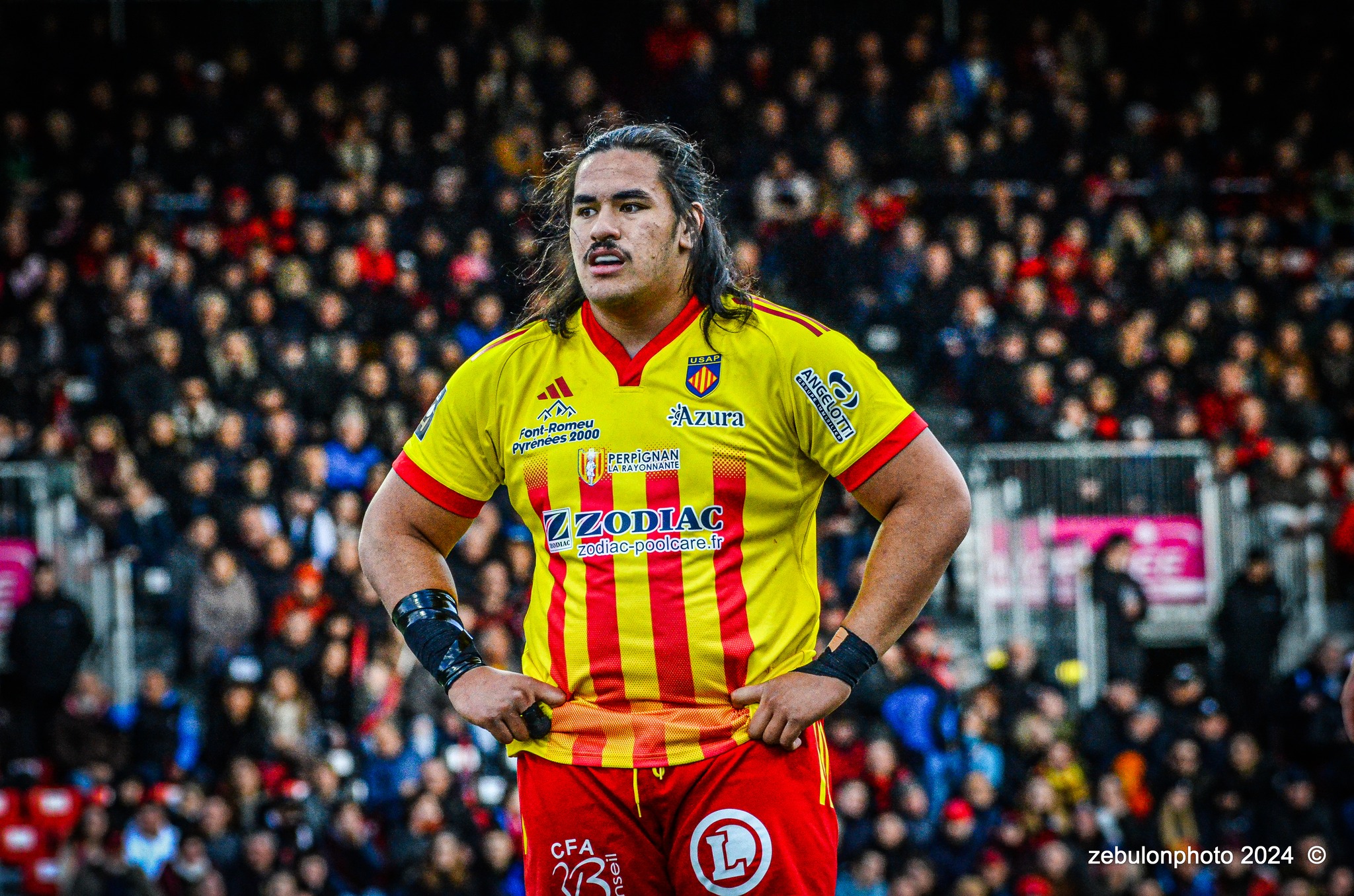  US Oyonnax Rugby - US Arlequins Perpignanais - Rugby - FFR - 2024 Top14 - Oyonnax (14) vs (15) USAP (#FFR24T14OYPP03) Photo by: Photo Zebulon | Siuxy Sports 2024-03-23