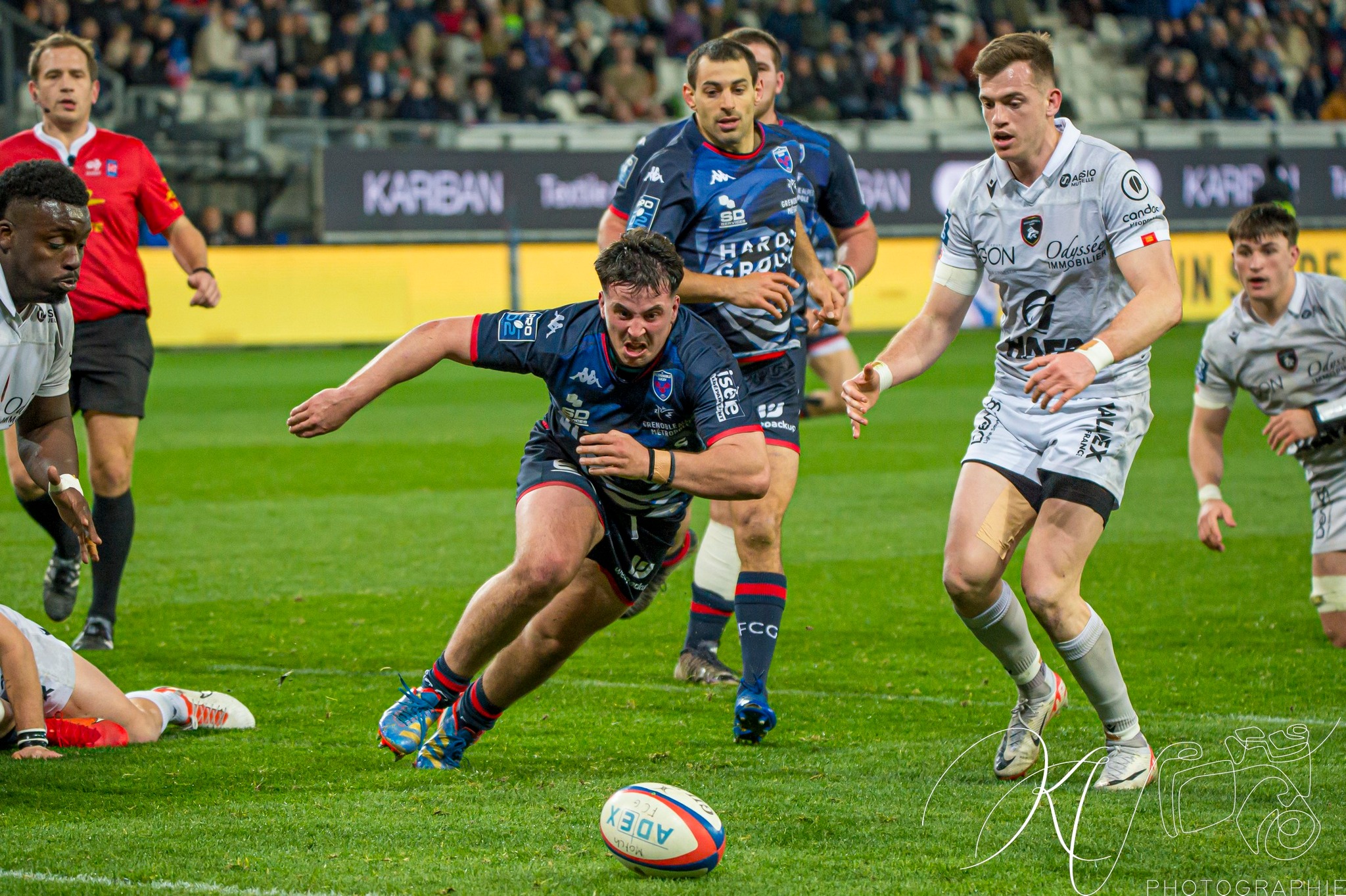 Felipe EZCURRA - Barnabé MASSA -  FC Grenoble Rugby - Rouen Normandie Rugby - Rugby - Pro D2 - FC Grenoble (43) vs (16) Rouen (#PD224FCGRNR03) Photo by: Karine Valentin | Siuxy Sports 2024-03-01