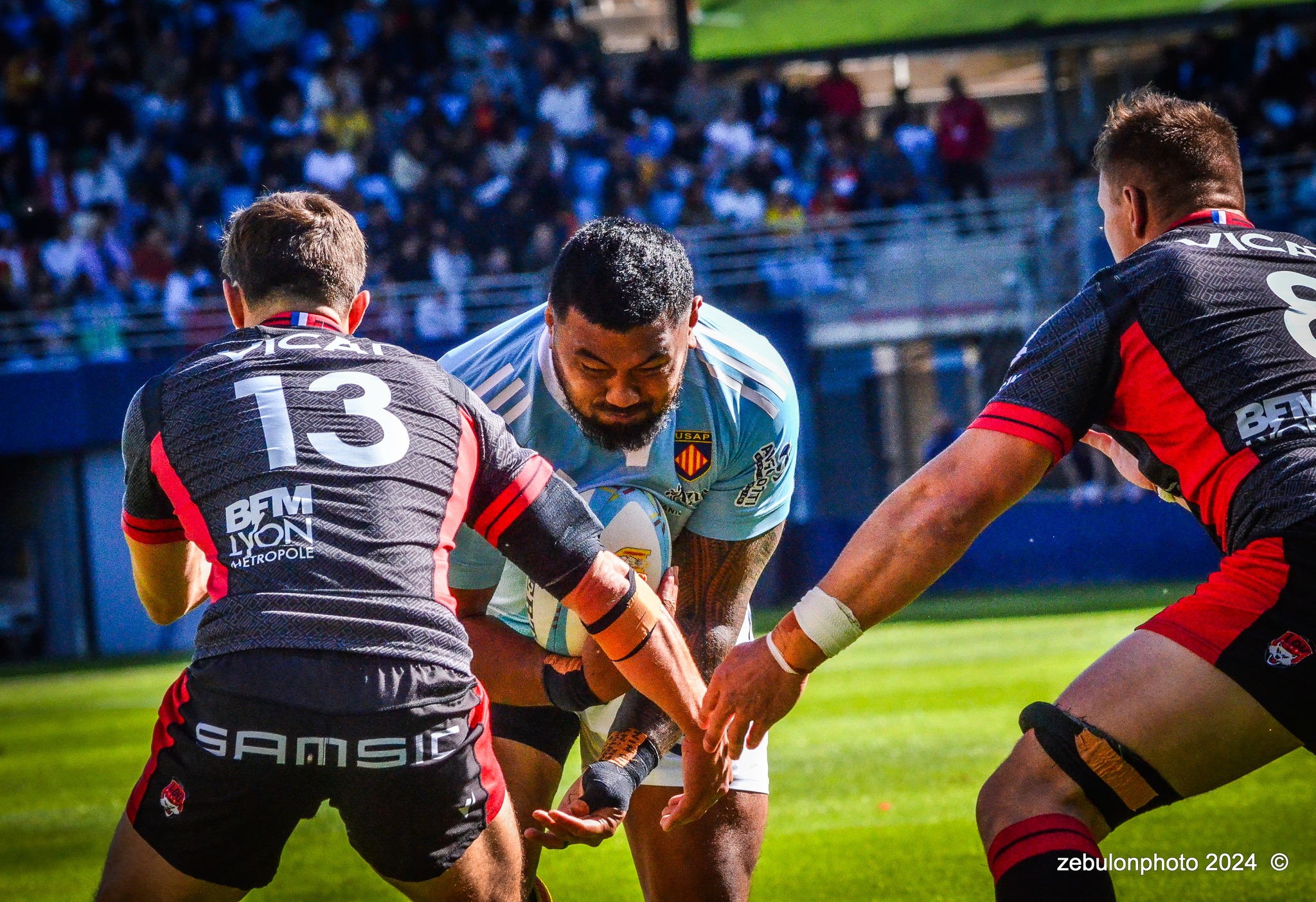  US Arlequins Perpignanais - Lyon Olympique Universitaire - Rugby - FFR 2024 - TOP14 - USAP (51) VS (20) LOU (#FFR24T14USALOU04) Photo by: Photo Zebulon | Siuxy Sports 2024-04-20