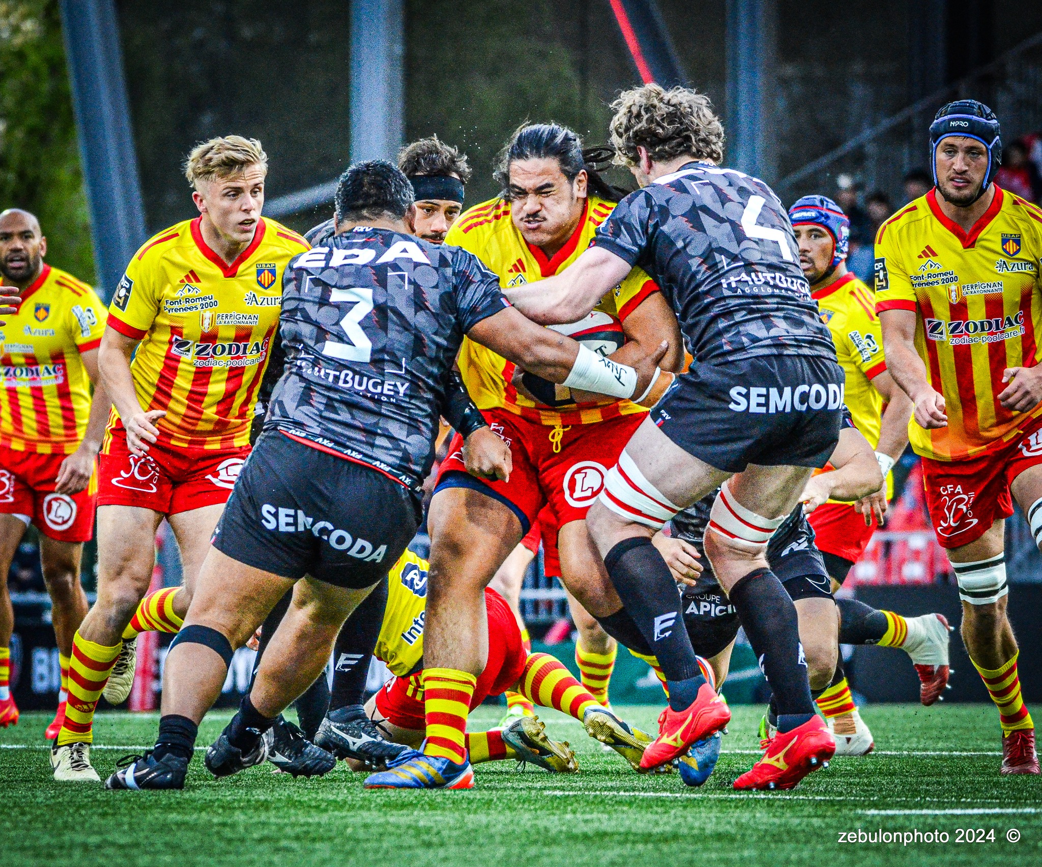  US Oyonnax Rugby - US Arlequins Perpignanais - Rugby - FFR - 2024 Top14 - Oyonnax (14) vs (15) USAP (#FFR24T14OYPP03) Photo by: Photo Zebulon | Siuxy Sports 2024-03-23