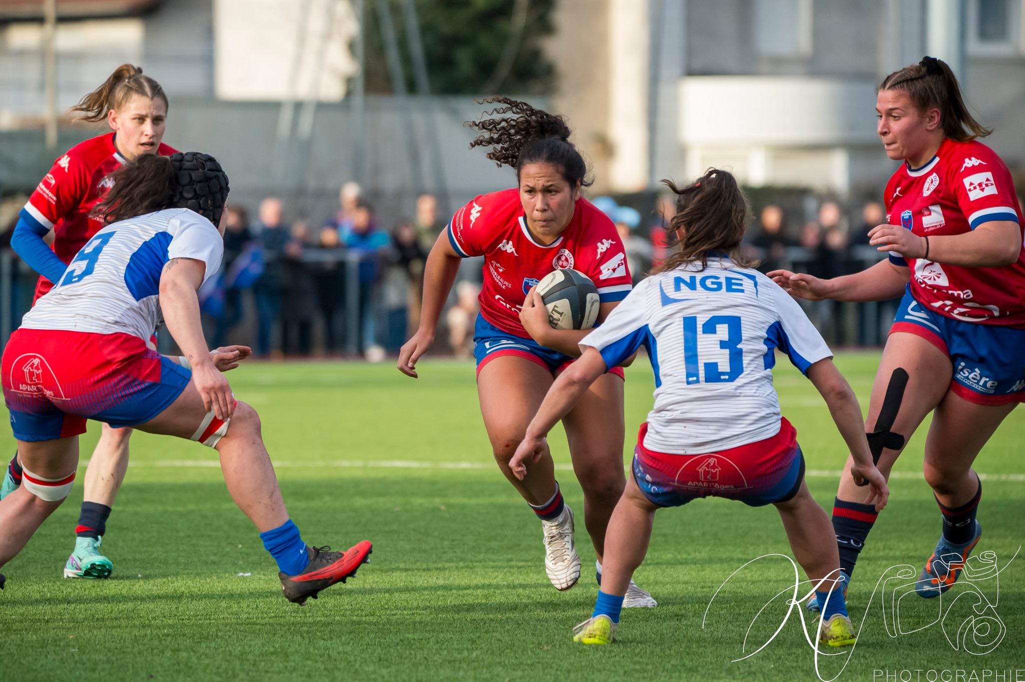 Téani FELEU - Emeline GROS - Lou MINGOLO -  FC Grenoble Rugby - Blagnac - Rugby - 2024 Élite 1 Féminine - FC Grenoble Amazones (18)  vs (13) Blagnac (#E1G24FCGBLA02) Photo by: Karine Valentin | Siuxy Sports 2024-02-18
