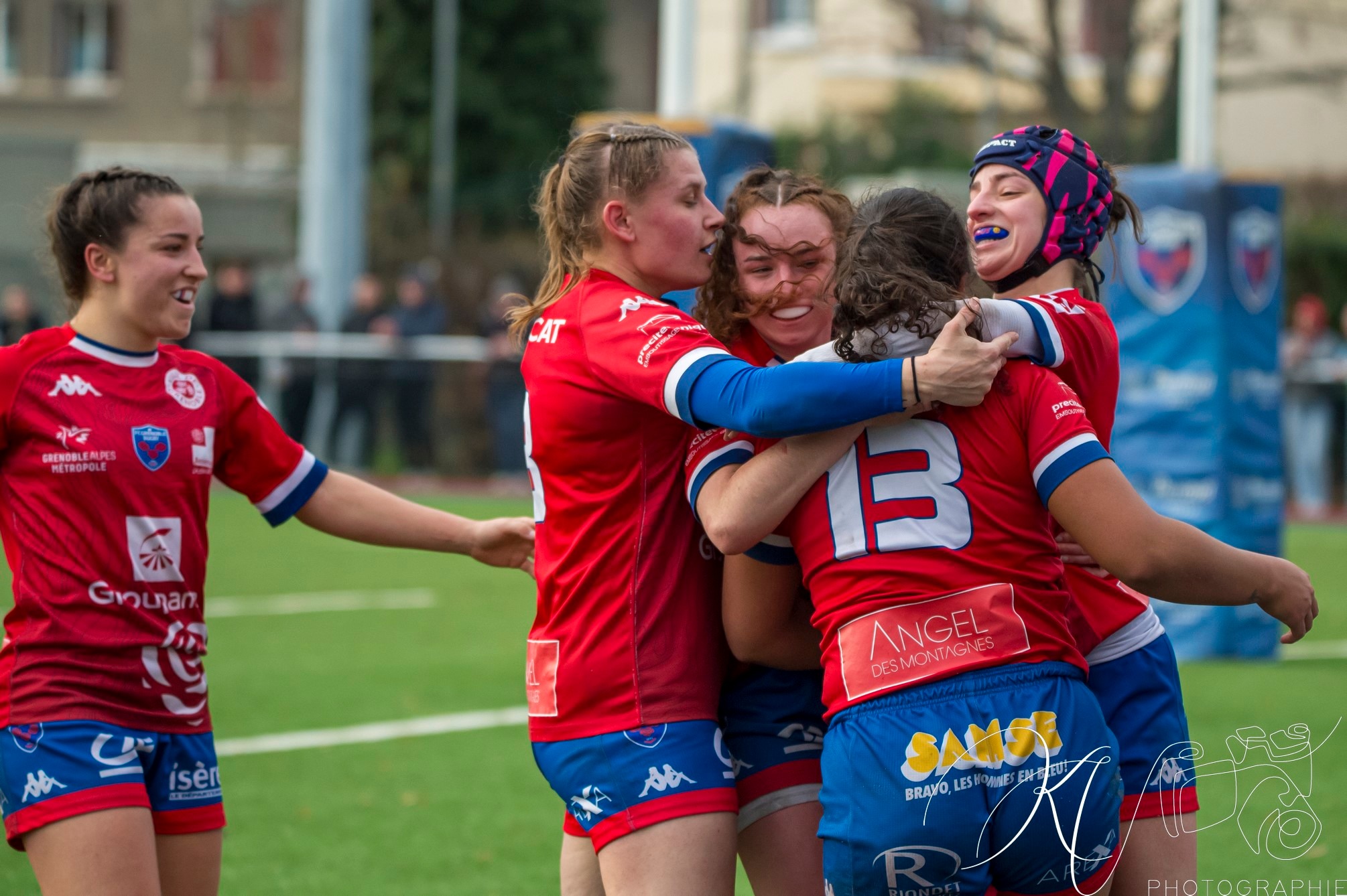 Clemence BERTHET - Alexandra CHAMBON - Emeline GROS - Florine THIRON -  FC Grenoble Rugby - Blagnac - Rugby - 2024 Élite 1 Féminine - FC Grenoble Amazones (18)  vs (13) Blagnac (#E1G24FCGBLA02) Photo by: Karine Valentin | Siuxy Sports 2024-02-18