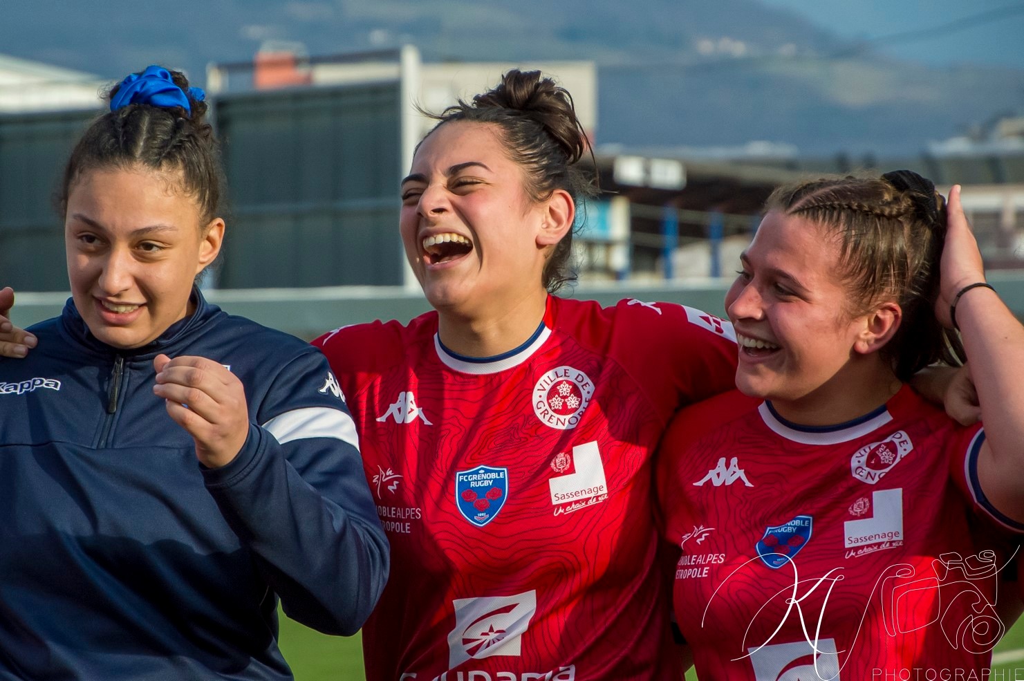 Sana LAGRANDEUR - Taïna MAKA - Lou MINGOLO -  FC Grenoble Rugby - Blagnac - Rugby - 2024 Élite 1 Féminine - FC Grenoble Amazones (18)  vs (13) Blagnac (#E1G24FCGBLA02) Photo by: Karine Valentin | Siuxy Sports 2024-02-18