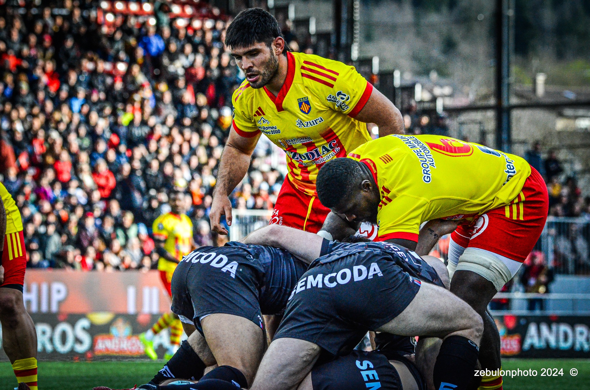  US Oyonnax Rugby - US Arlequins Perpignanais - Rugby - FFR - 2024 Top14 - Oyonnax (14) vs (15) USAP (#FFR24T14OYPP03) Photo by: Photo Zebulon | Siuxy Sports 2024-03-23