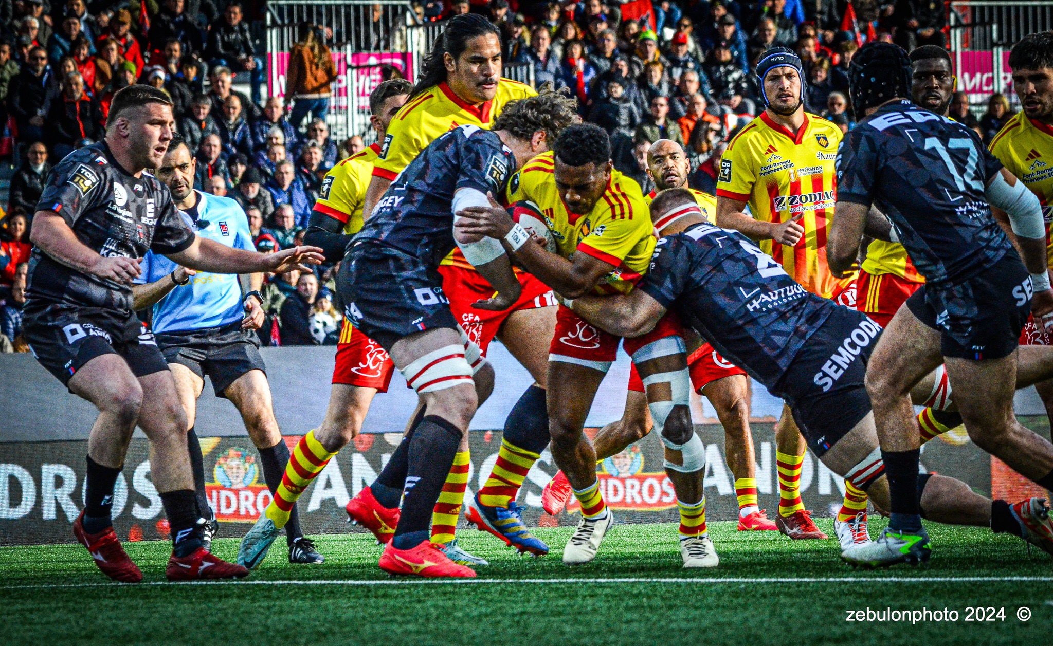  US Oyonnax Rugby - US Arlequins Perpignanais - Rugby - FFR - 2024 Top14 - Oyonnax (14) vs (15) USAP (#FFR24T14OYPP03) Photo by: Photo Zebulon | Siuxy Sports 2024-03-23