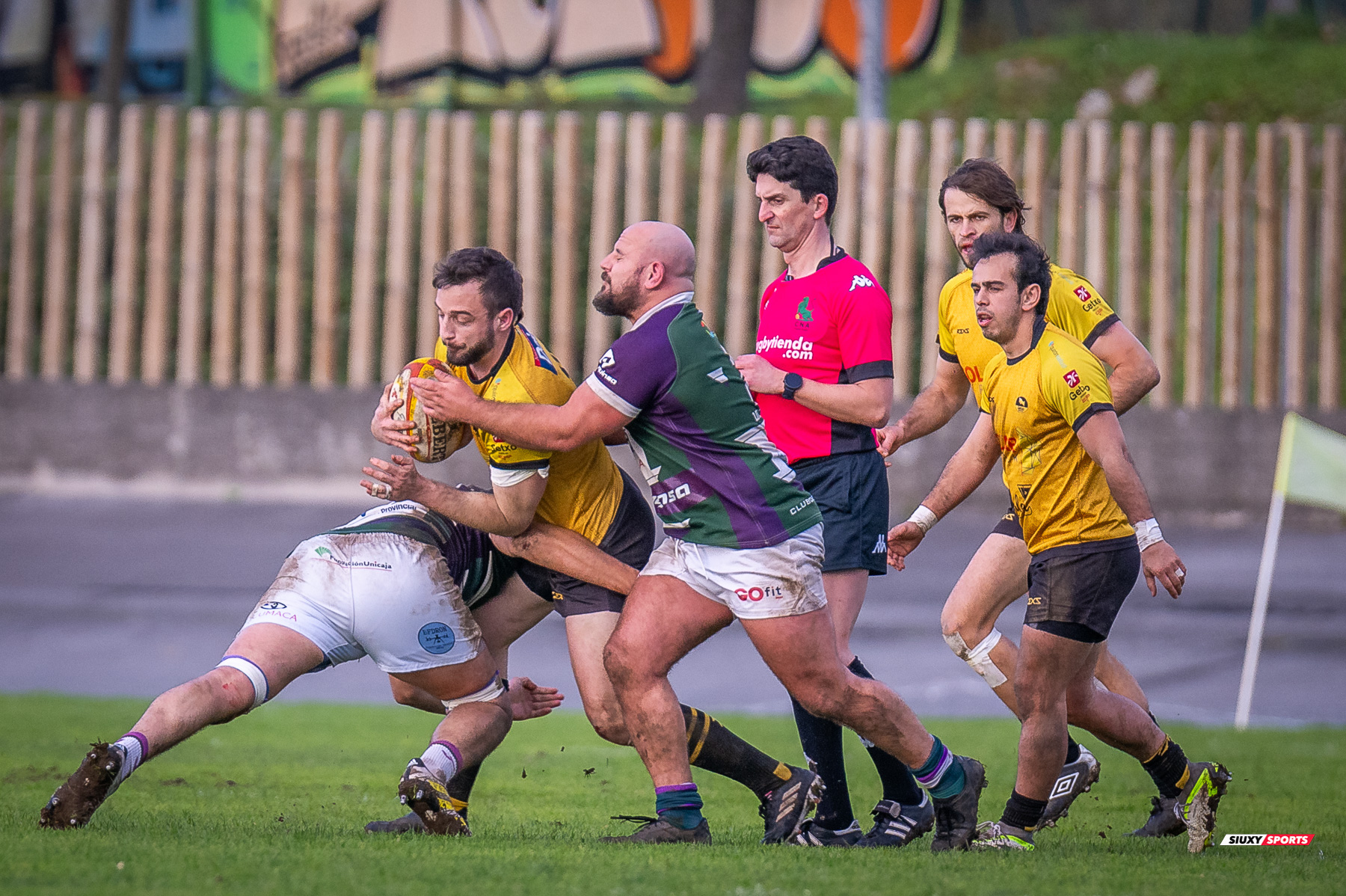 Jon Ander CALVO DE LA QUINTANA - Noah COOPER - Pablo NOLASCO PEREZ -  Getxo Artea Rugby Taldea - Club Rugby Málaga - Rugby - FER 2024 - DHB - Getxo RT (52) vs (10) CR Malaga (#FER24DGBGETMAL02) Photo by: Fredy Monfoto | Siuxy Sports 2024-02-10