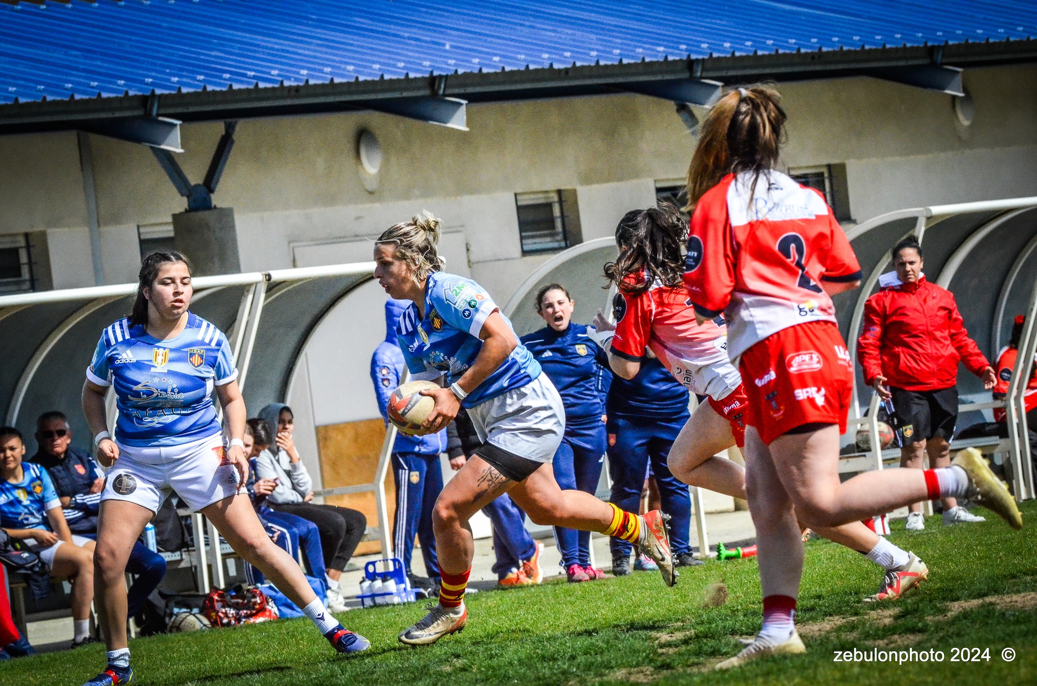  US Arlequins Perpignanais - RO Castelnaudary - Rugby - FFR 2024 - Fed 2 Fém - USAP XV (55) vs (7) RO Castelnaudary     (#FFR24F2FPERCAS03) Photo by: Photo Zebulon | Siuxy Sports 2024-03-30