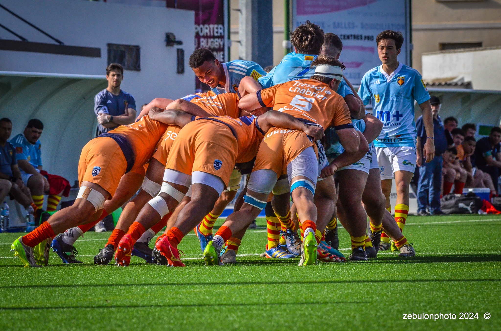  Montpellier Hérault Rugby - US Arlequins Perpignanais - Rugby - 2024 Espoirs - Montpellier (18) vs (7) Perpignan (#ESP24MHRUSAP03) Photo by: Photo Zebulon | Siuxy Sports 2024-03-16