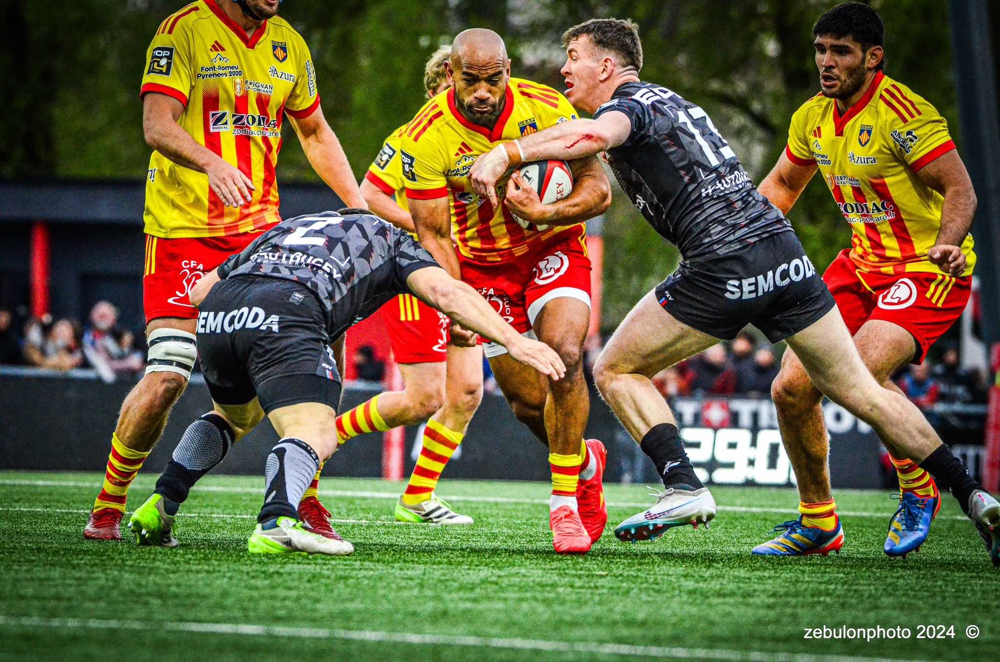 US Oyonnax Rugby - US Arlequins Perpignanais - Rugby - FFR - 2024 Top14 - Oyonnax (14) vs (15) USAP (#FFR24T14OYPP03) Photo by: Photo Zebulon | Siuxy Sports 2024-03-23