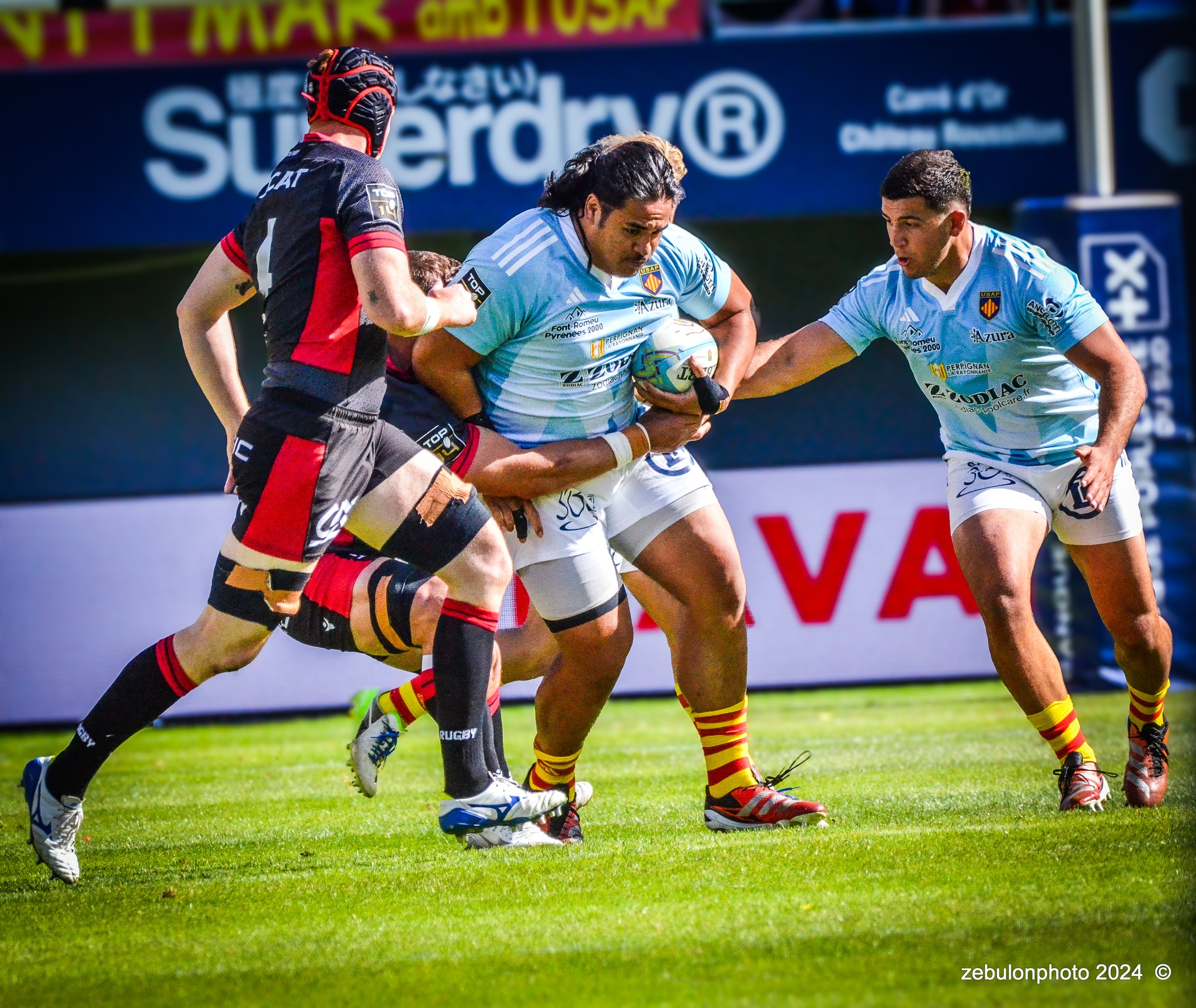  US Arlequins Perpignanais - Lyon Olympique Universitaire - Rugby - FFR 2024 - TOP14 - USAP (51) VS (20) LOU (#FFR24T14USALOU04) Photo by: Photo Zebulon | Siuxy Sports 2024-04-20