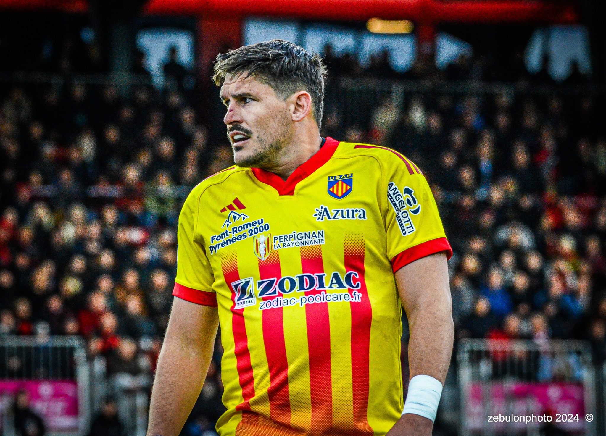 US Oyonnax Rugby - US Arlequins Perpignanais - Rugby - FFR - 2024 Top14 - Oyonnax (14) vs (15) USAP (#FFR24T14OYPP03) Photo by: Photo Zebulon | Siuxy Sports 2024-03-23